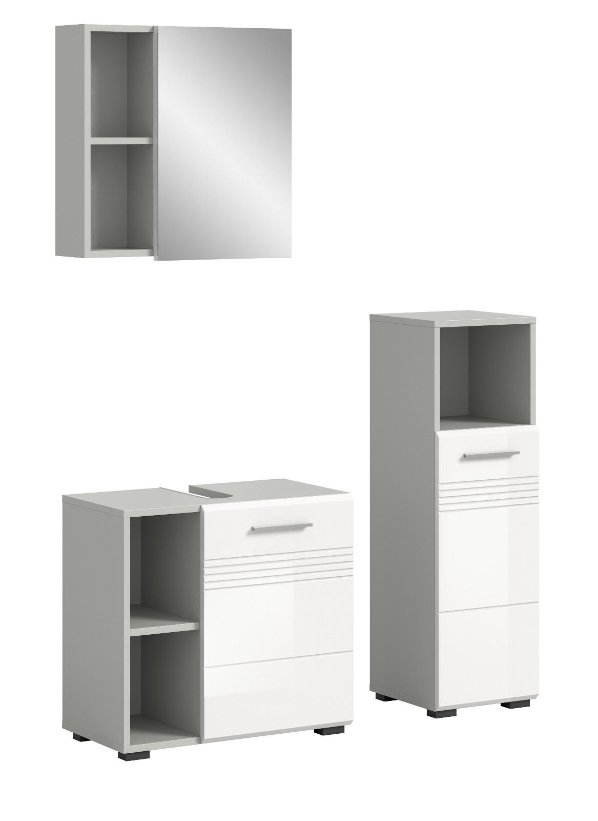BADMÖBEL-SET 3-teilig weiß Hochglanz, grau 105 cm, Komplettset mit Soft-Close - Weiß Hochglanz/Grau, Glas/Holzwerkstoff (105/190/32cm) - Inn.Furn
