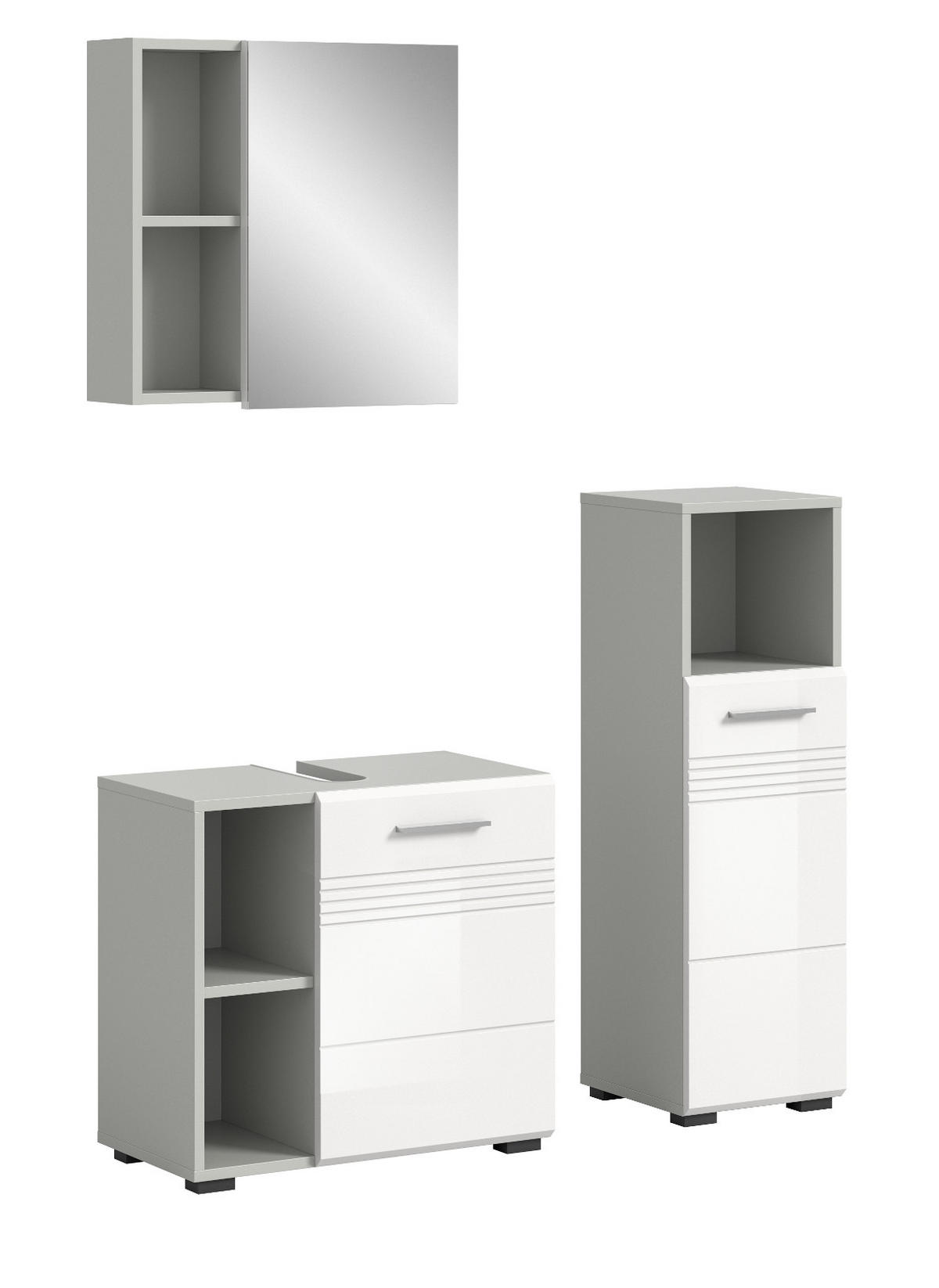 BADMÖBEL-SET 3-teilig weiß Hochglanz, grau 105 cm, Komplettset mit Soft-Close - Weiß Hochglanz/Grau, Glas/Holzwerkstoff (105/190/32cm) - Inn.Furn