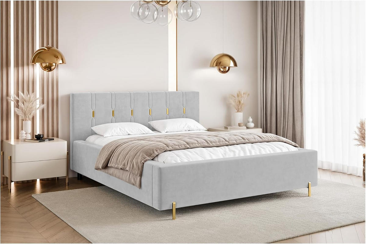 BETT FABIO - Goldfarben/Hellgrau, Holzwerkstoff (200/200cm) - Meblini