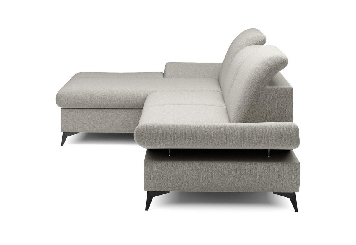 ECKSOFA FELICE L-S Beige Geflochtener Stoff mit Schlaffunktion - Creme, Holz (284/166cm) - MASSENO