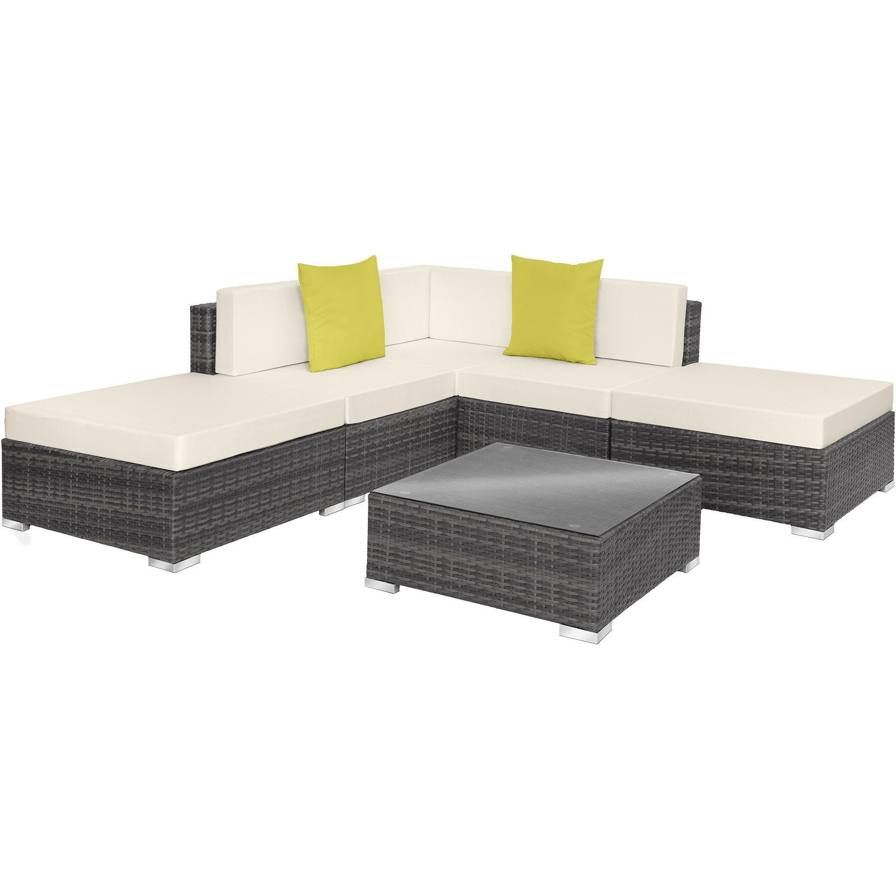 RATTANLOUNGE Paris,mit Sicherheitsglasplatte,grau - Grau, Kunststoff - tectake