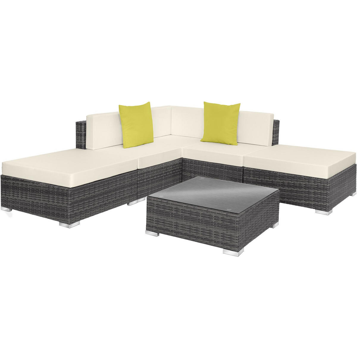 RATTANLOUNGE Paris,mit Sicherheitsglasplatte,grau - Grau, Kunststoff - tectake