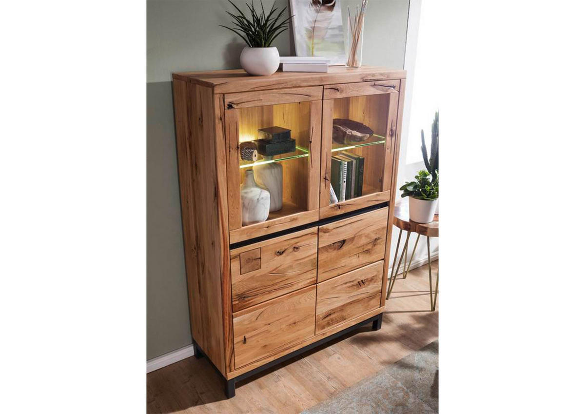 VITRINE Wildeiche 103x40x148 natur geölt VILLANDERS #102 - Braun, Holz (103/148/40cm) - Massivmoebel24