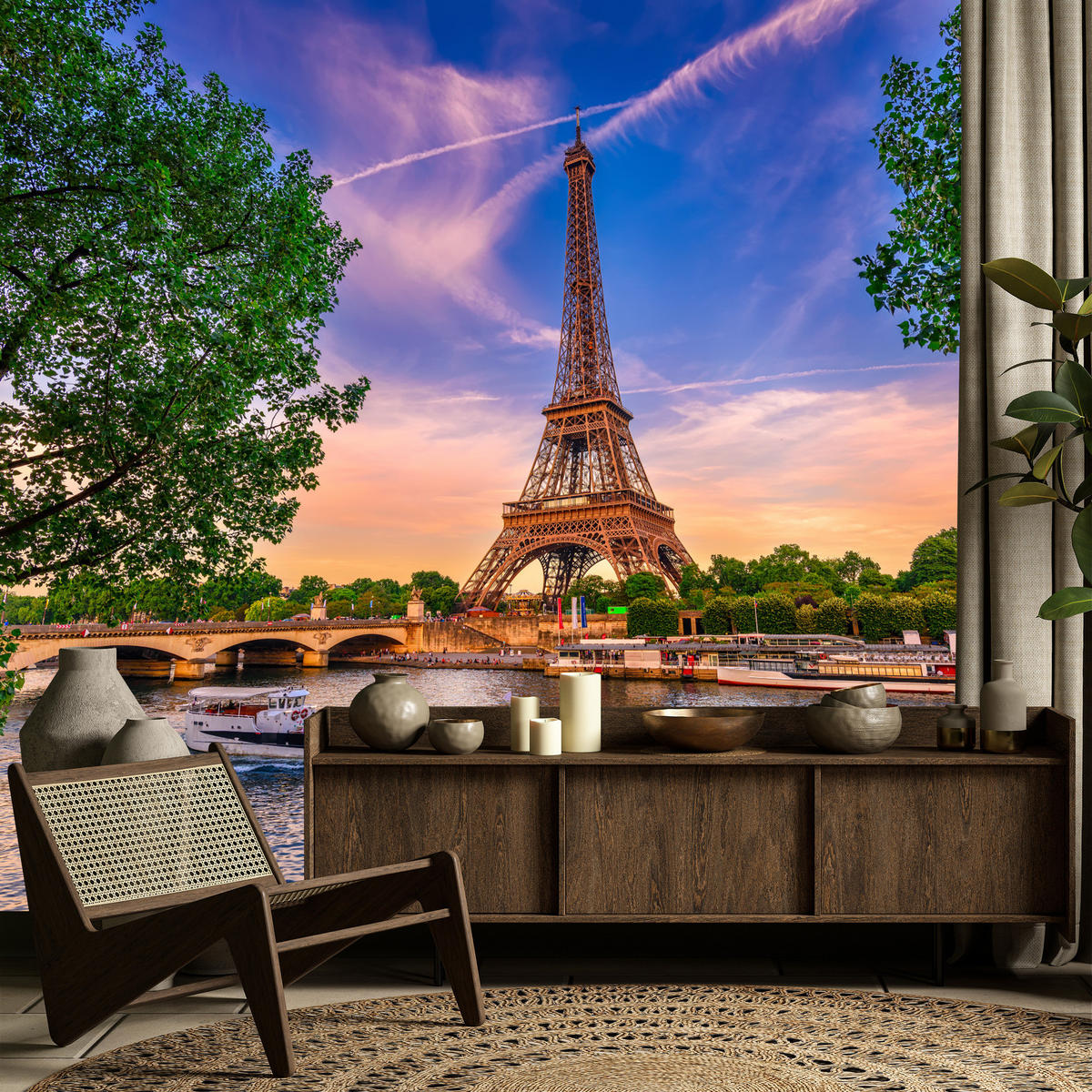 FOTOTAPETE Eiffelturm Paris Architektur 3D 500x350 - Blau/Gelb, Papier (500/350cm) - Muralo