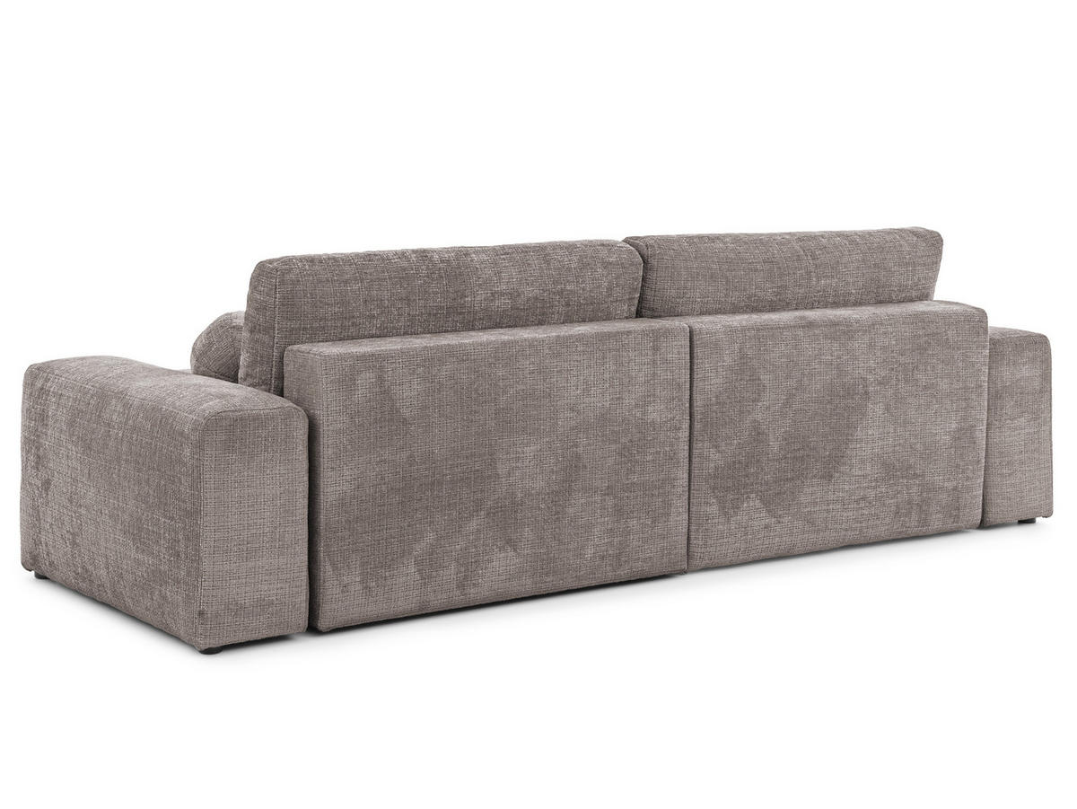 ECKSOFA Puffy mit Schlaffunktion und Bettkasten - besonders weich und puffig aus Taupe Chenille-Stoff - Ottomane rechts - Taupe/Schwarz, Holz/Kunststoff (266/138cm) - S-Style Möbel