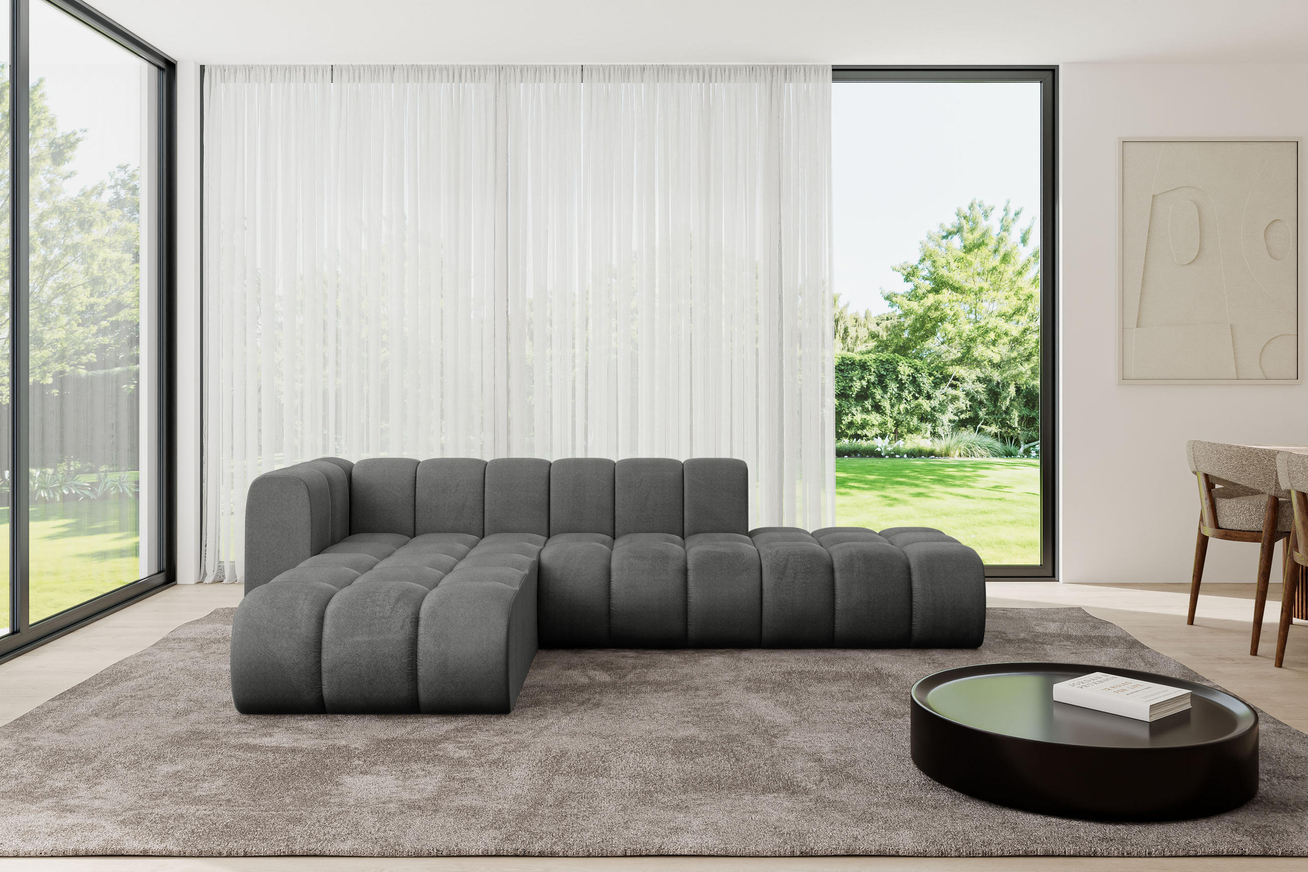 ECKSOFA modulares Sofa Zuvon-L1 - 296x177x70 cm Dunkelgrau - Dunkelgrau, Holzwerkstoff/Textil (296/177cm) - ALTDECOR