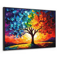 LEINWAND Bilder mit Rahmen - Baum - Kunst - Natur - Sonnenuntergang - 140x90 - Multicolor, Textil (140/90cm) - MuchoWow