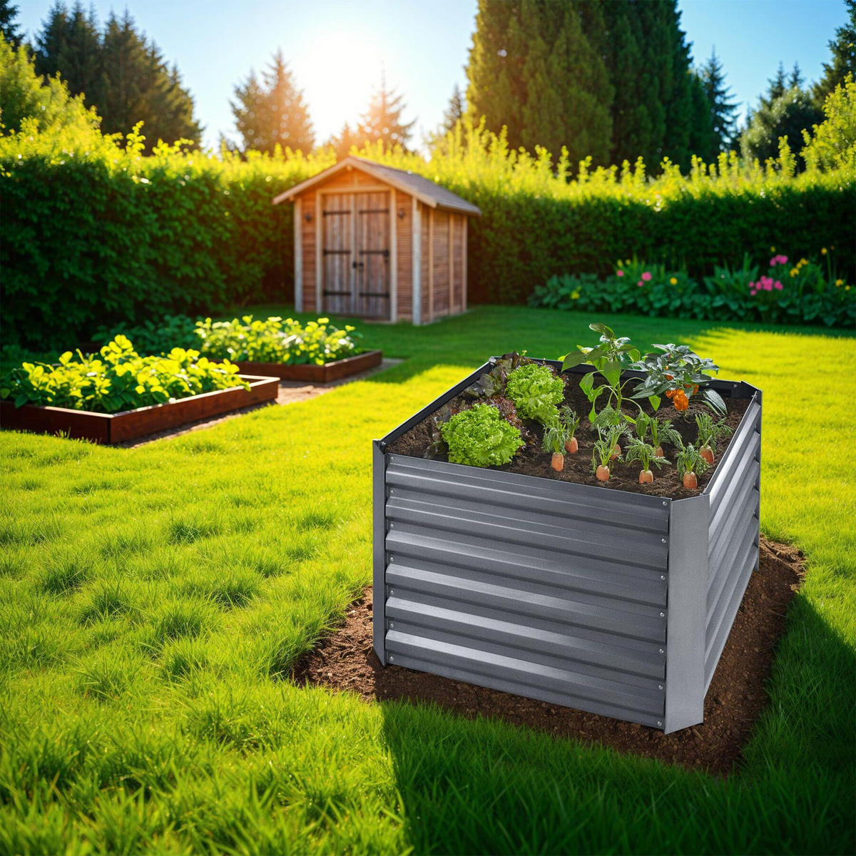 HOCHBEET Artemisia,80 x 80 x 57 cm,grau - Grau, Metall (80/57/80cm) - tectake