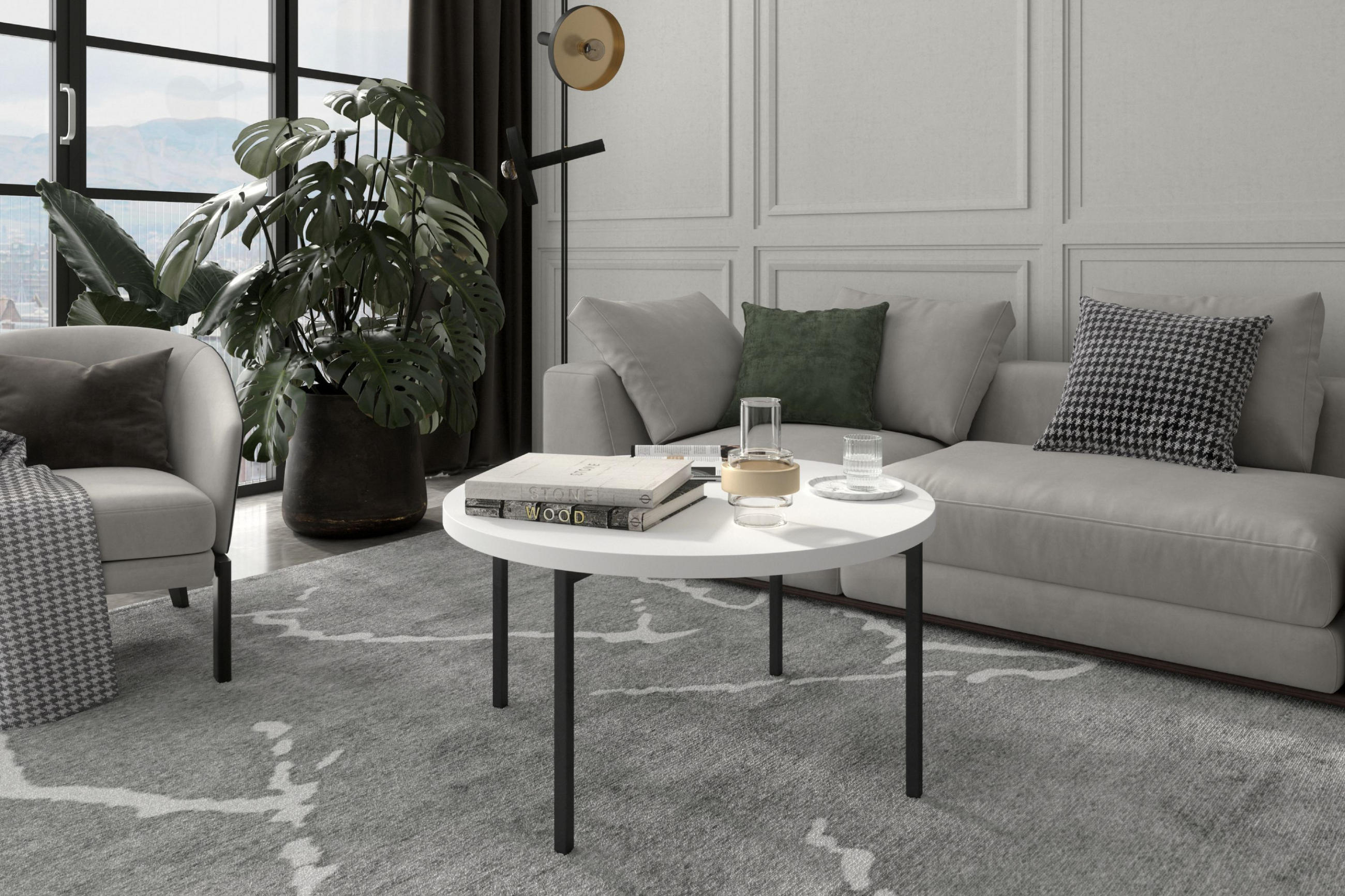 COUCHTISCH GERIS mit Metallfüßen, Spanplatte, Weiß - Schwarz/Weiß, Holz/Metall (80/80/45cm) - KONSIMO®