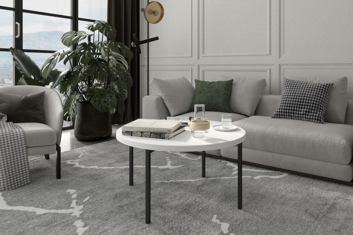 COUCHTISCH GERIS mit Metallfüßen, Spanplatte, Weiß - Schwarz/Weiß, Holz/Metall (80/80/45cm) - KONSIMO®