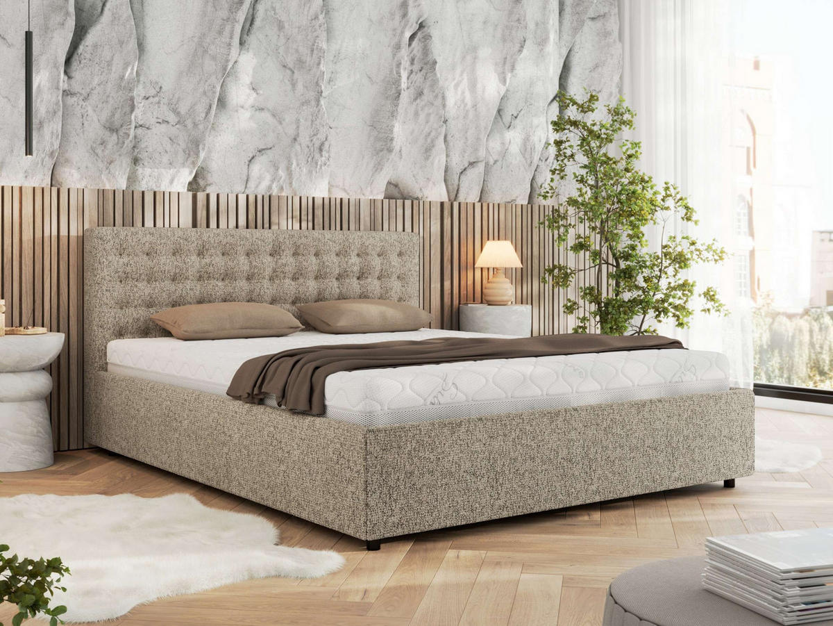 POLSTERBETT PAVO CLASSIC 180/200 - Dunkelbeige Strukture - Multipocket-Matratze - Taupe, Textil (180/200cm) - MKS