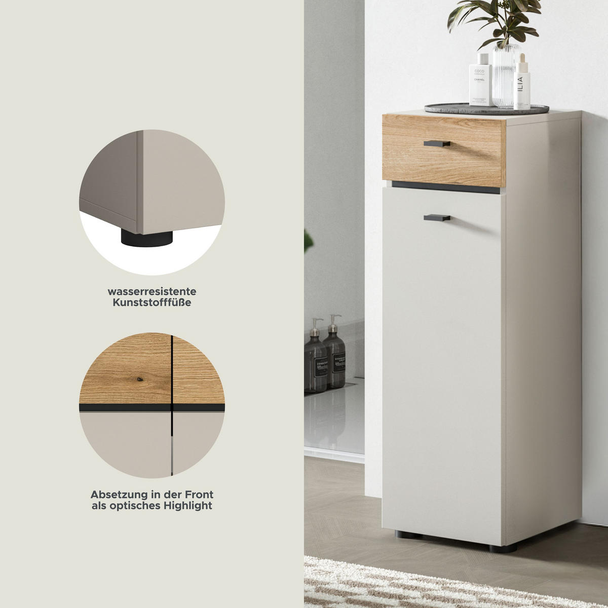 STANDSCHRANK AQUA (B/H/T: ca. 32/91/30 cm) in Kaschmir/Kaschmir - Kaschmir, Holzwerkstoff (32/91/30cm)