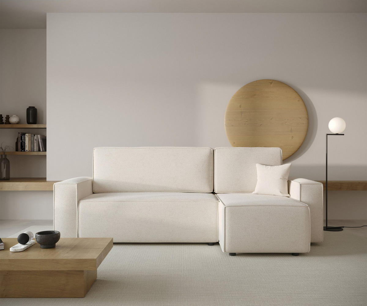 ECKSOFA Copertino Creme beidseitig montierbar - Creme/Schwarz, Kunststoff/Textil (244/145cm) - Selsey