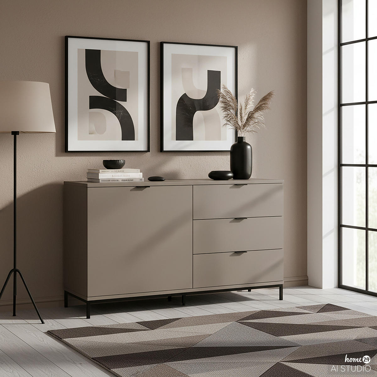 KOMMODE - Metall / MDF - 120 cm - Taupe/Schwarz, Holzwerkstoff/Metall (120/74/40cm) - home24