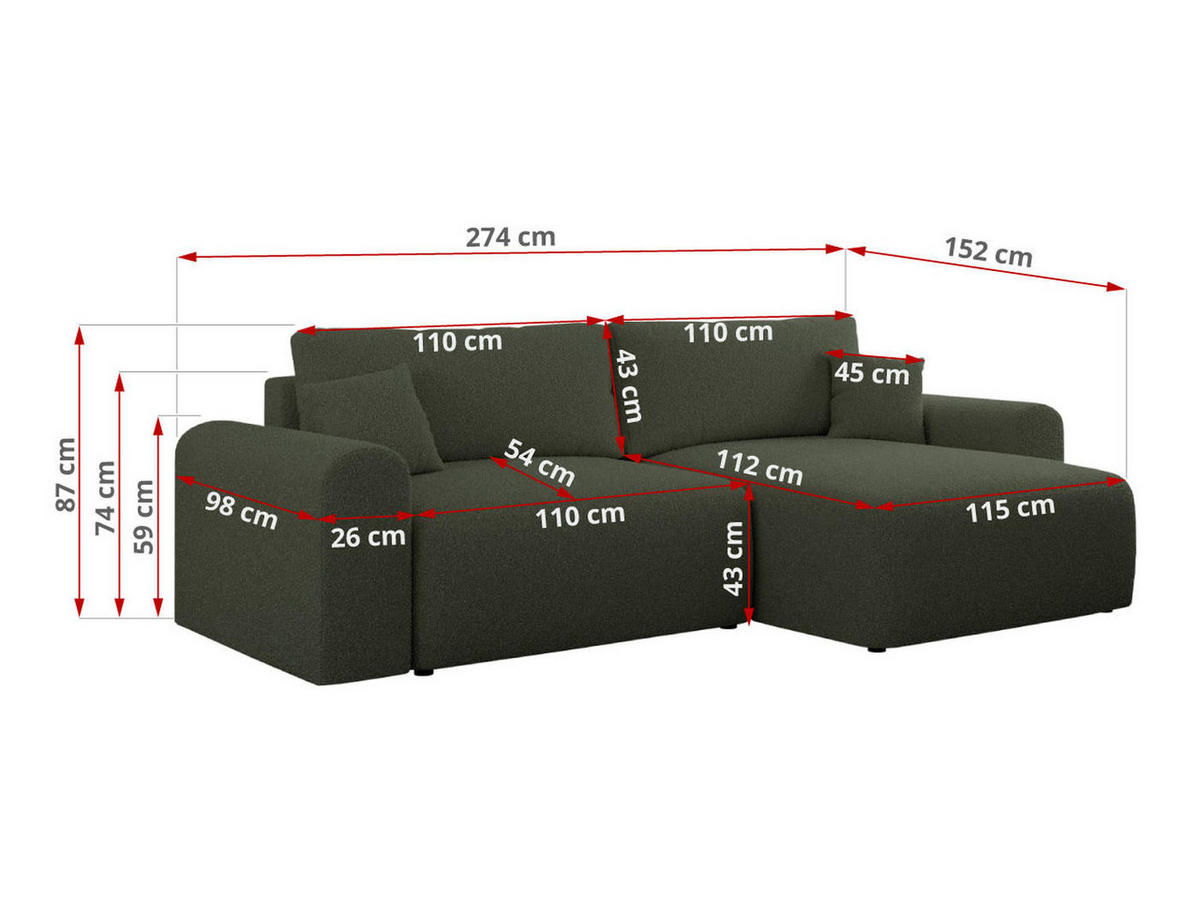 ECKSOFA NELSON Grün Boucle - Schwarz/Grün, Kunststoff/Textil (274/152cm) - MKS