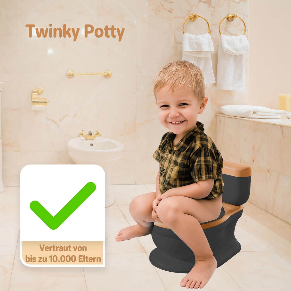 TÖPFCHEN 3-in-1 Potty Trainer & Kindertoilette Schwarz Braun - Schwarz/Braun, Kunststoff (39/40cm) - Twinky