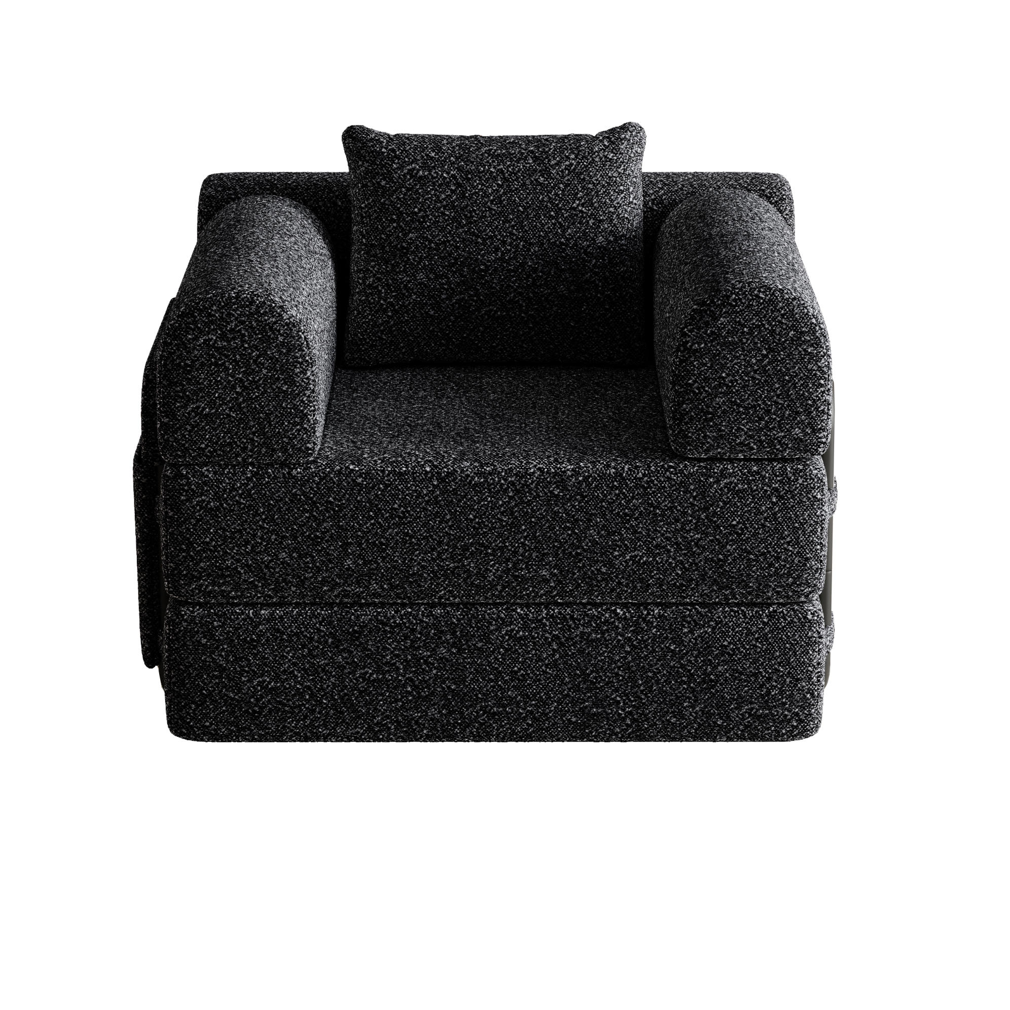 SCHLAFSOFA 2-in-1 mit Armlehnen-Ablagefach Chenille Schwarz 200/90/85 cm - Schwarz, Textil (181.6/49.5/94cm) - OKWISH