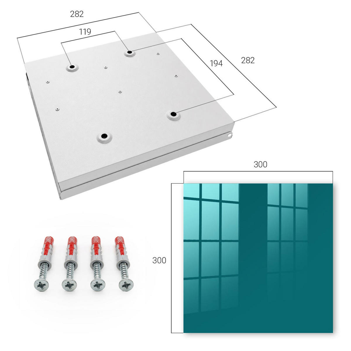 SCHLÜSSELBOX Weiß 30x30 cm – Türöffnung nach rechts - Dunkeltürkis - Türkis, Metall (30/30/5cm) - TULUP