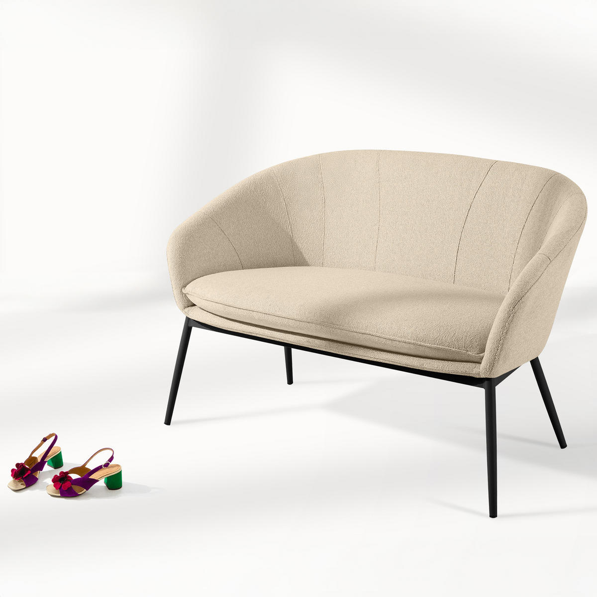 GARTENMÖBELSET SOLIS Gartenlounge-Set, creme/schwarz - Creme, Textil/Metall - KONSIMO®