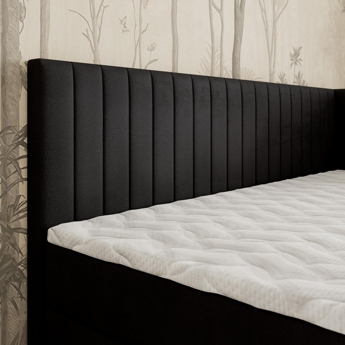 BOXBETT ARIS 80x200 cm mit Matratze und Topper, H2+H3 - Schwarz - Schwarz, Holz (80/200cm) - MASSENO