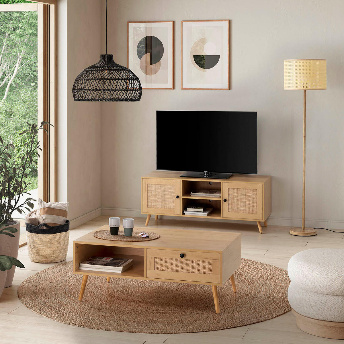 STEHLEUCHTE 38/38/161 Keiko - Beige, Naturmaterialien (38/38/161cm) - VS Venta-stock