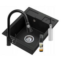 GRANITSPÜLE Best mit Batterie Siphon - Schwarz, Kunststoff/Stein (50/40/18cm) - Granitan