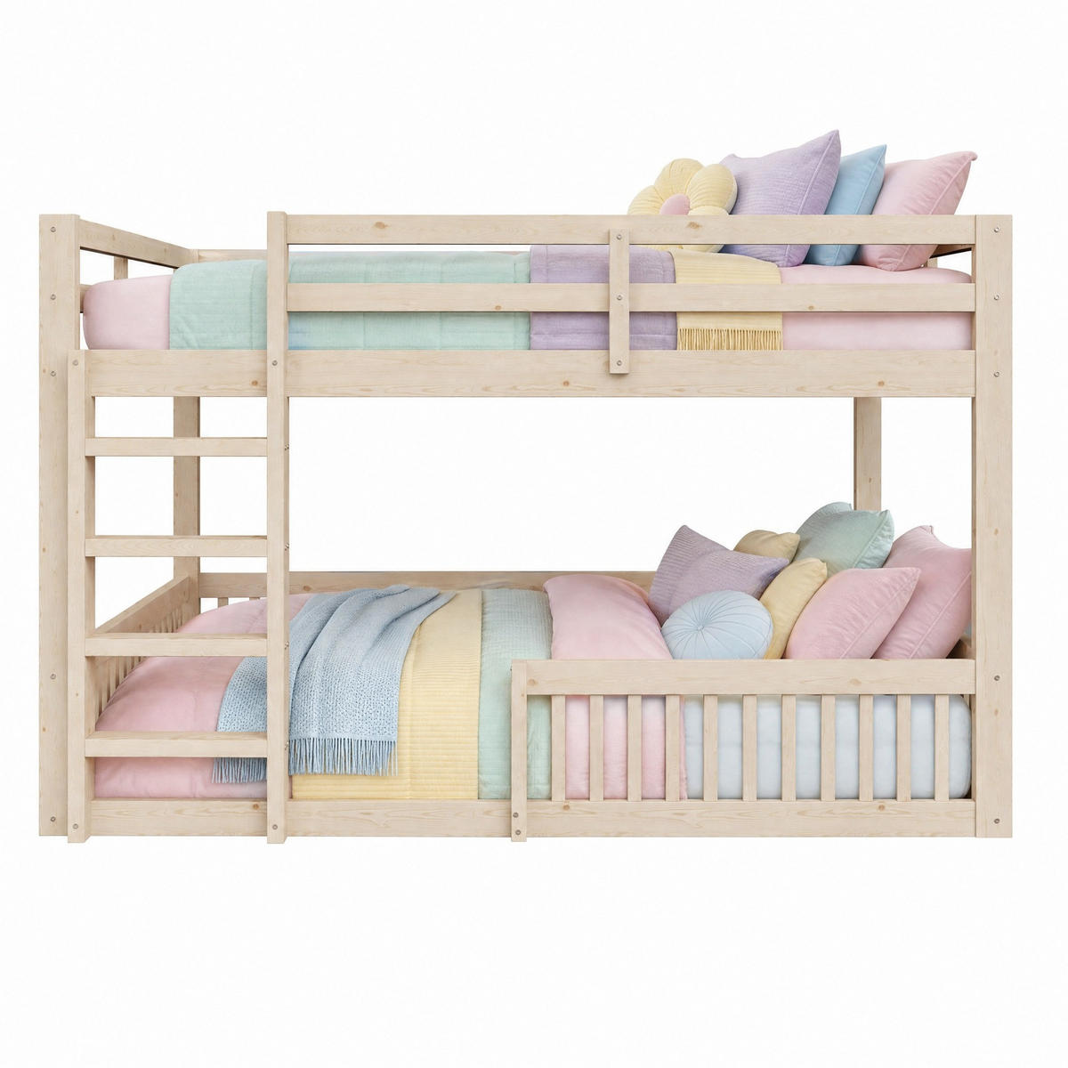 ETAGENBETT 160/200 cm in Natur mit Geländern aus Kiefer und MDF - Naturfarben, Holz/Holzwerkstoff (160/200cm) - CHICFURN