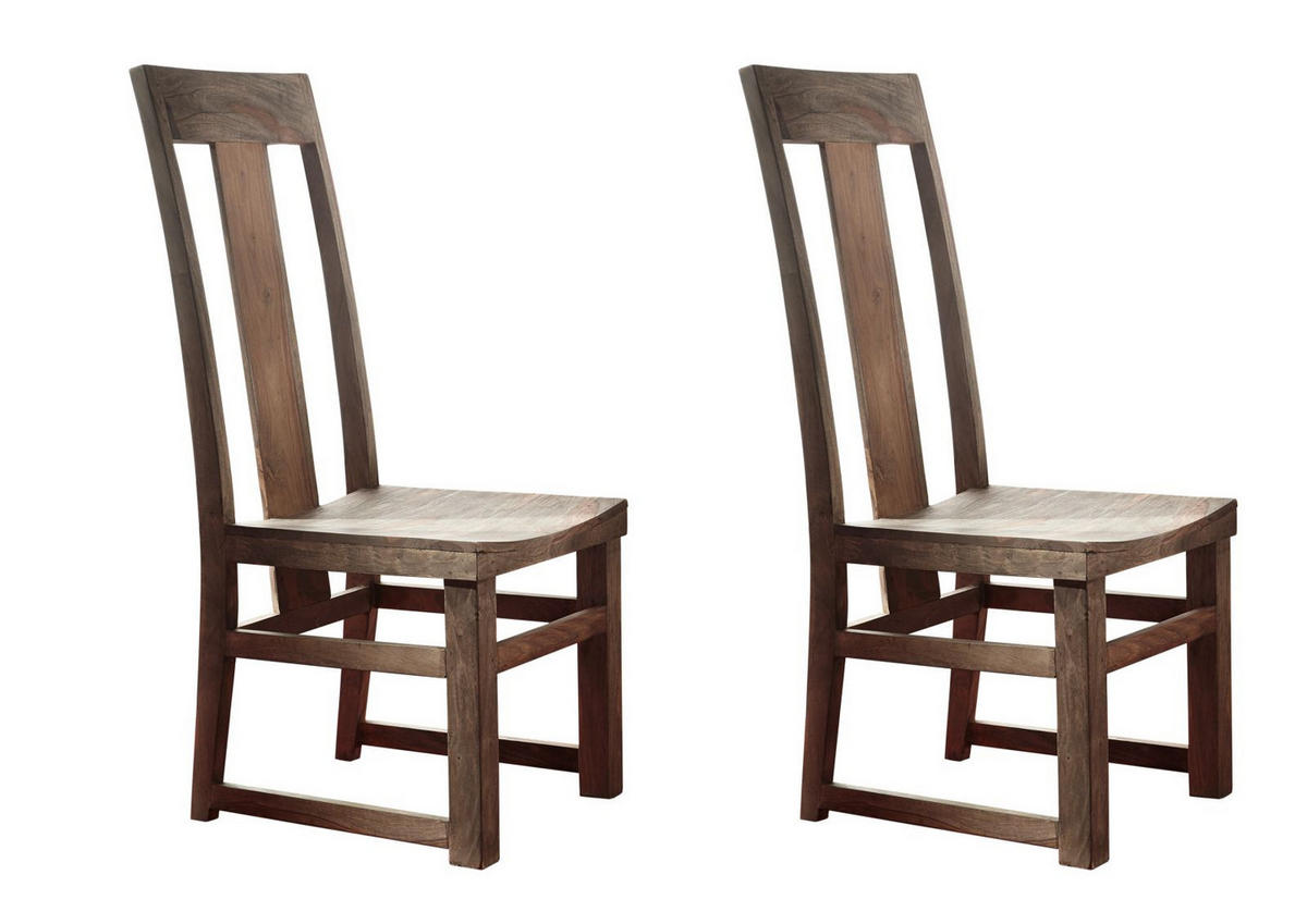 STUHL Sheesham 45x47x110 grau geölt NATURE GREY #122, 2er Set - Grau, Holz (45/110/47cm) - Massivmoebel24