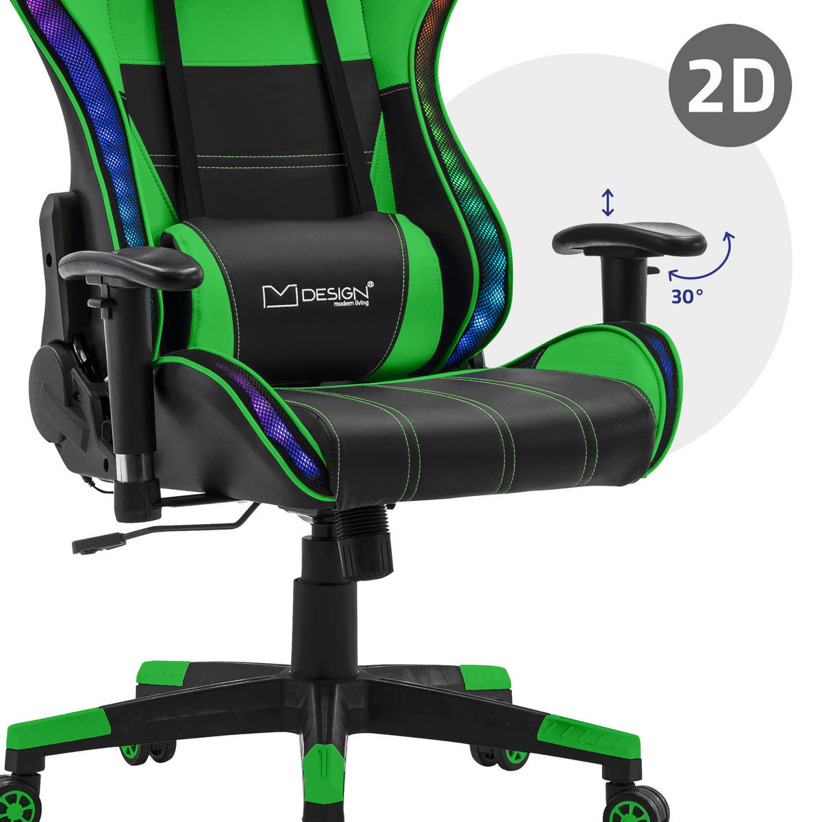 GAMING-STUHL Schwarz-Grün - Grün, Metall (68/132/66cm) - ML-DESIGN