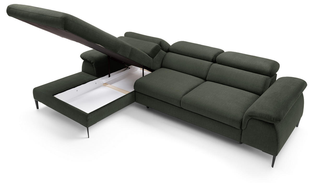 ECKSOFA L-Form 290 cm Amaro M mit Schlaffunktion, Links, Grün - Grün, Holz (288/182cm) - Emporius