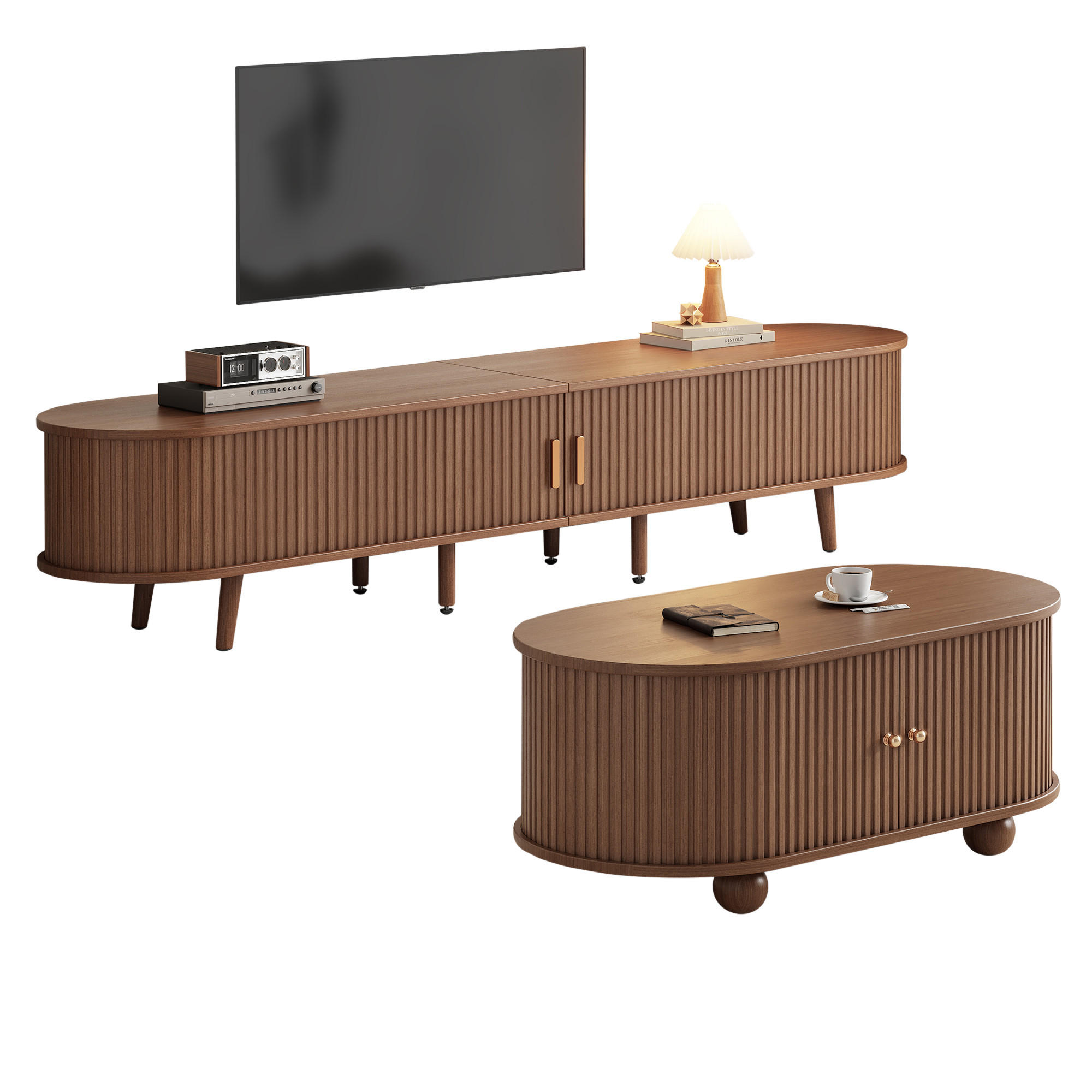 LOWBOARD DE-37735 und Couchtisch mit Stauraum Nussbaum - Walnussfarben, Holzwerkstoff (170/42/40cm) - ComfortXL