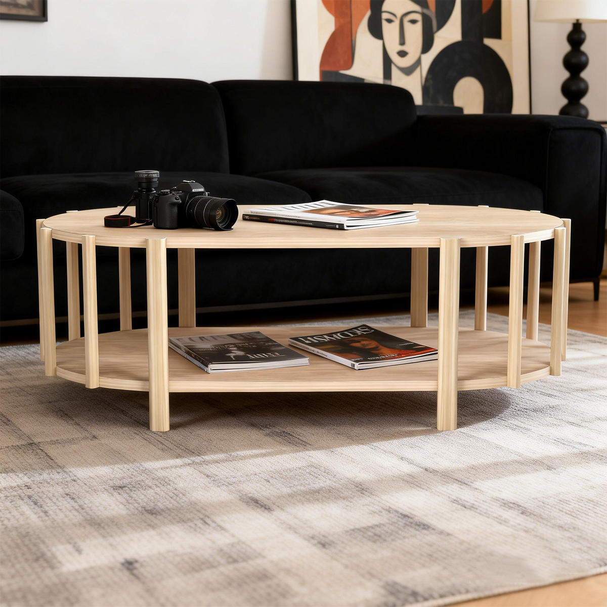 COUCHTISCH Ovaler Stauraum-Tisch 119 cm – Moderner Holzoptik-Couchtisch, Minimalistisches Design, MDF, Holzfarbe - Naturfarben, Holzwerkstoff (119/60/40cm) - Ej. Life