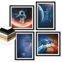 WANDBILDER 4er-Set - 50x50 cm & 40x60 cm Schwarzer Rahmen - Weltraum-Astronauten-Sterne - Schwarz, Kunststoff (50/50cm) - ArtPrintCave