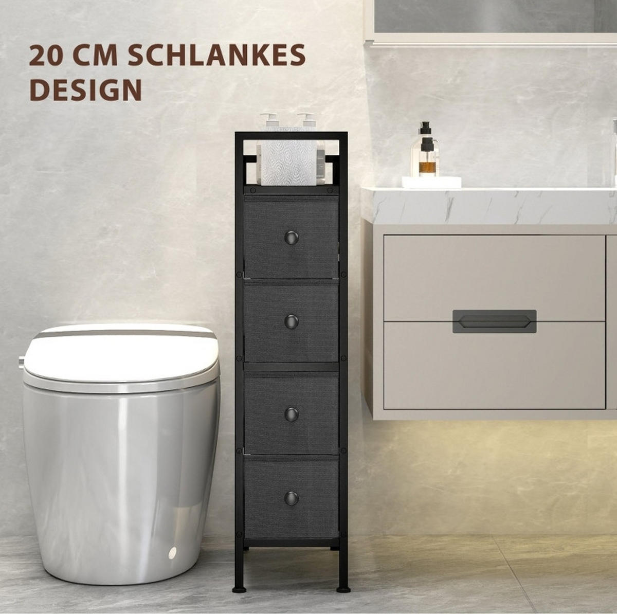 KOMMODE 20/43/81,5 cm in Schwarz mit 4 Schubladen und Stahlgestell - Schwarz, Holz (20/81.5/43cm) - Flora Grace