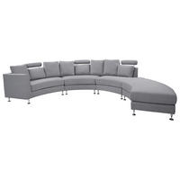 7-SITZER-SOFA mit Ottomane Polyester Grau Rotunde - Grau, Textil (448/76/236cm) - Beliani