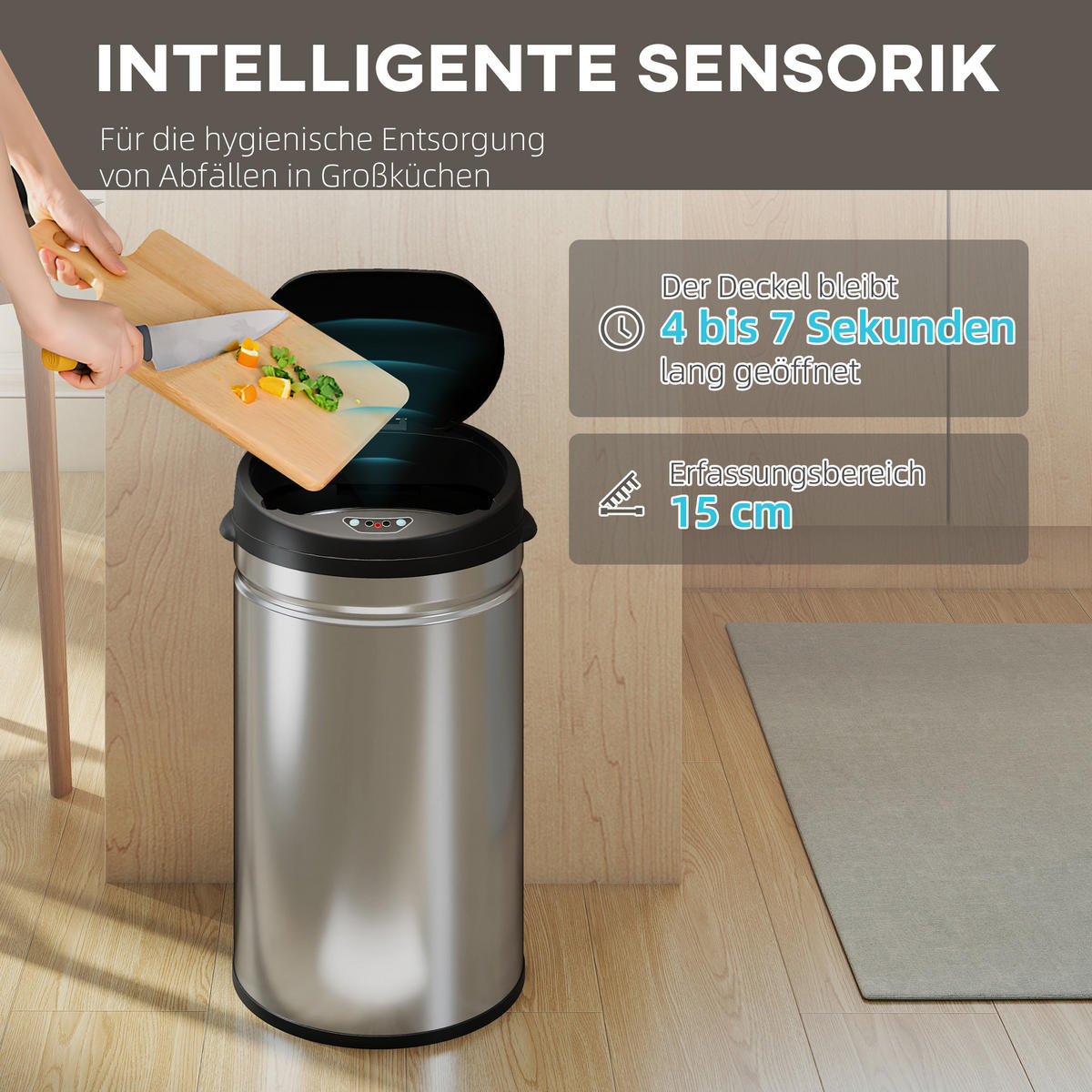 MÜLLEIMER mit Sensor 30L Edelstahl Automatischer Mülleimer mit Soft-Close-Deckel - Silberfarben, Metall (30.5/51/32cm) - HOMCOM