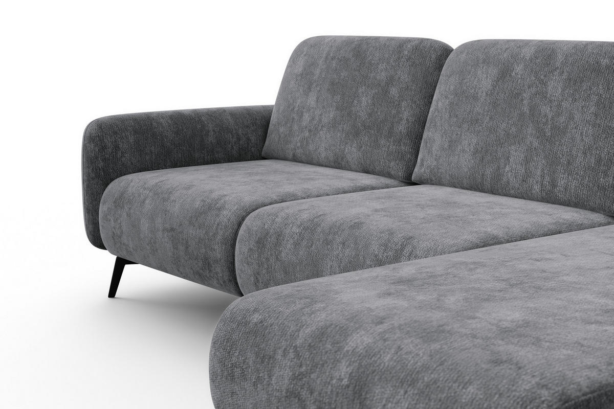 ECKSOFA FEBE 4-Sitzer RECHTS, grauer Chenille-Stoff - Schwarz/Grau, Holz/Textil (264/157cm) - Wozimo
