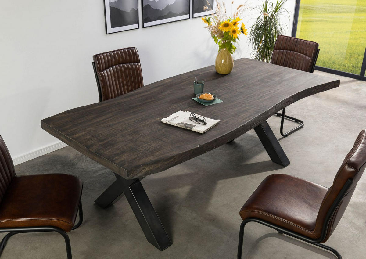 BAUMTISCH Mango 240x100x77 grau lackiert / X-Beine anthrazit glänzend FREEFORM 5 - Grau, Holz (240/100/77cm) - Massivmoebel24