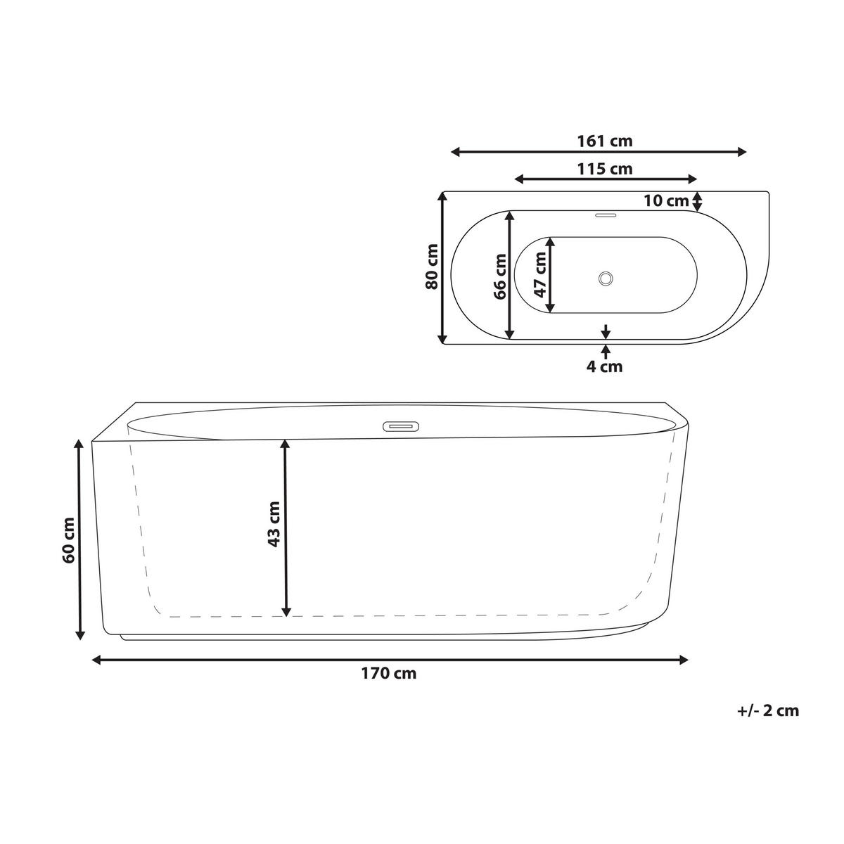 ECKBADEWANNE 80x170x60 cm schwarz Gocta - Schwarz, Kunststoff (80/60/170cm) - Beliani