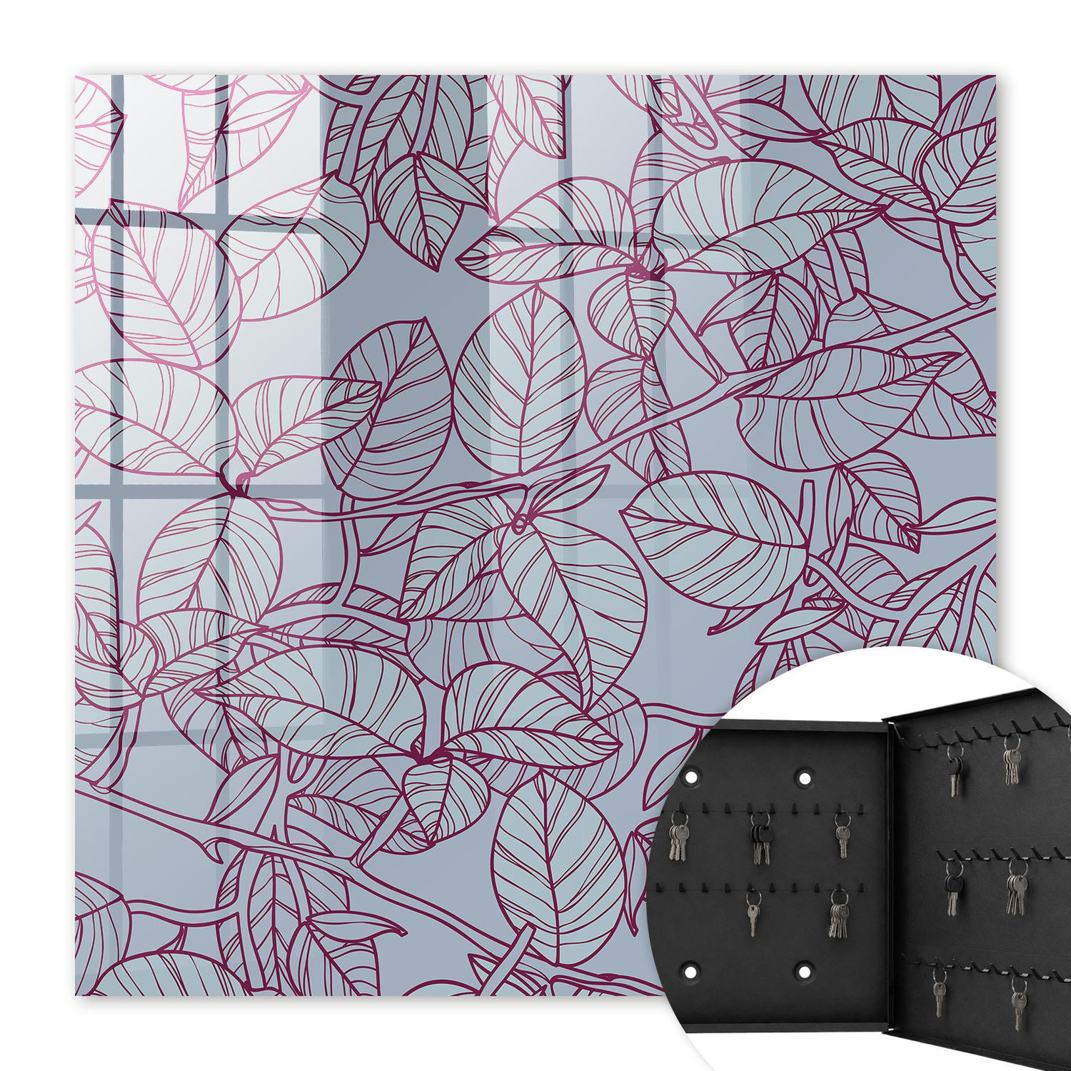 SCHLÜSSELBOX Schwarz 30x30 cm- Türöffnung nach rechts - Burgunderblätter - Grau, Metall (30/30/5cm) - TULUP