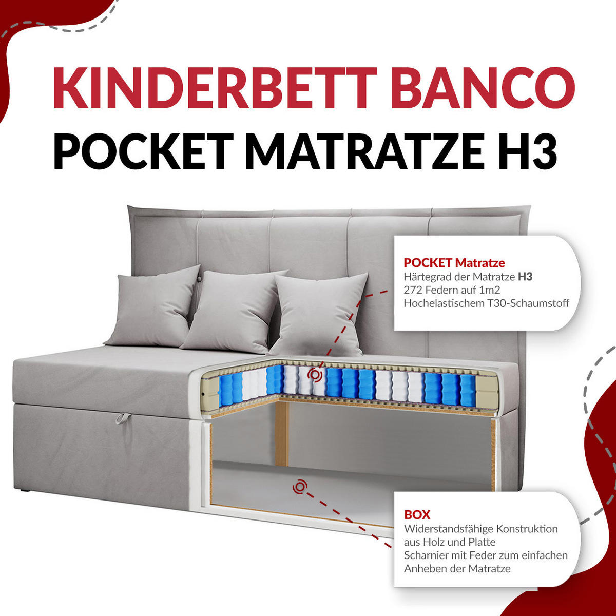 BOXBETT BANCO 90/200 Orange Struktur - H3 - Orange, Holz/Textil (90/200cm) - MKS