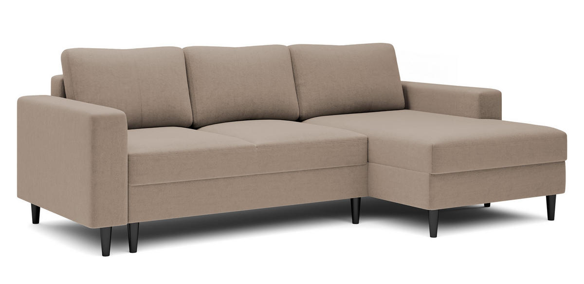 ECKSOFA Nalika Dunkelbeige Velours - Schwarz/Mokka, Holz/Textil (230/143cm) - Selsey