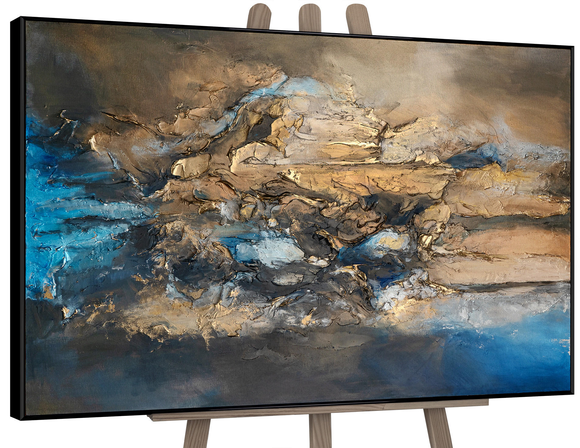 GEMÄLDE Elegante Abstraktion II Schattenfugenrahmen Schwarz 140x100 cm - Schwarz, Holz (140/100cm) - YS-art gallery