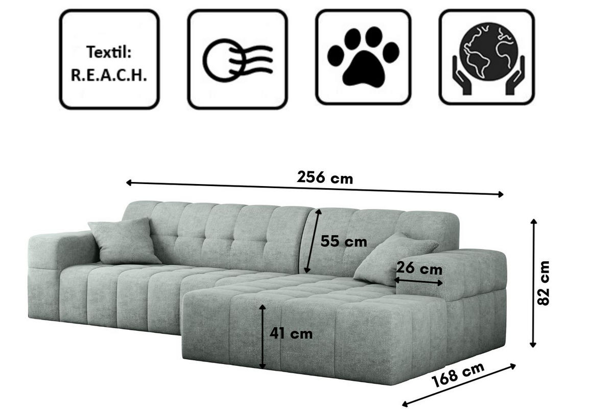 ECKSOFA NIMES Stoff Perfect Harmony Mintz Rechts - Mintgrün, Holz/Kunststoff (265/168cm) - Kaiser Möbel