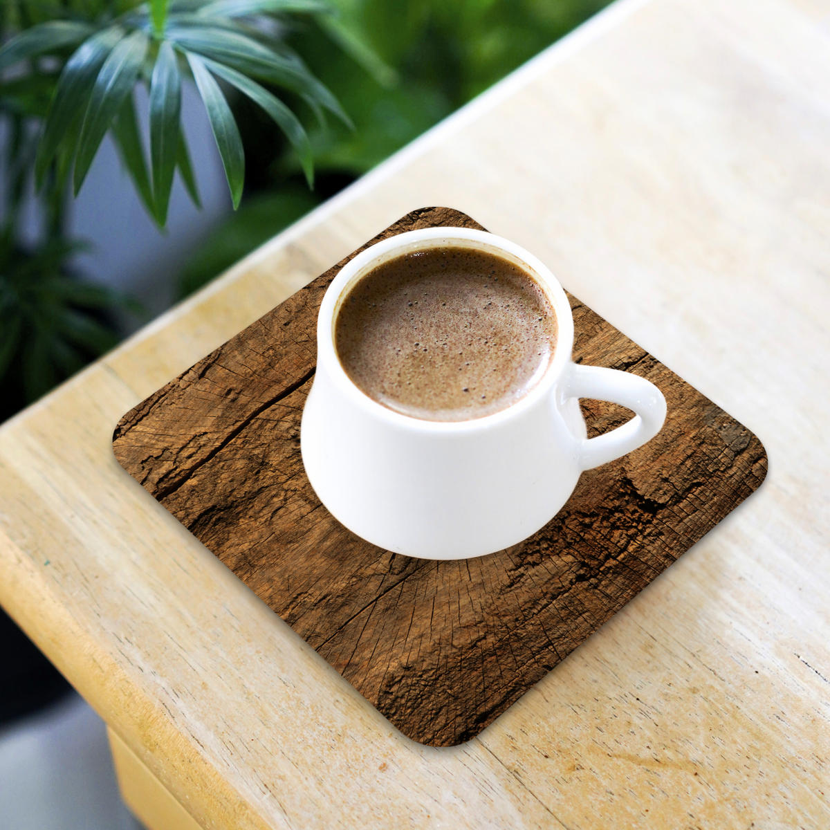 GLASUNTERSETZER 6er-Set Baumstamm - Holz - Textur 10x10 cm - Wildeiche, Naturmaterialien (10/0.2cm) - MuchoWow