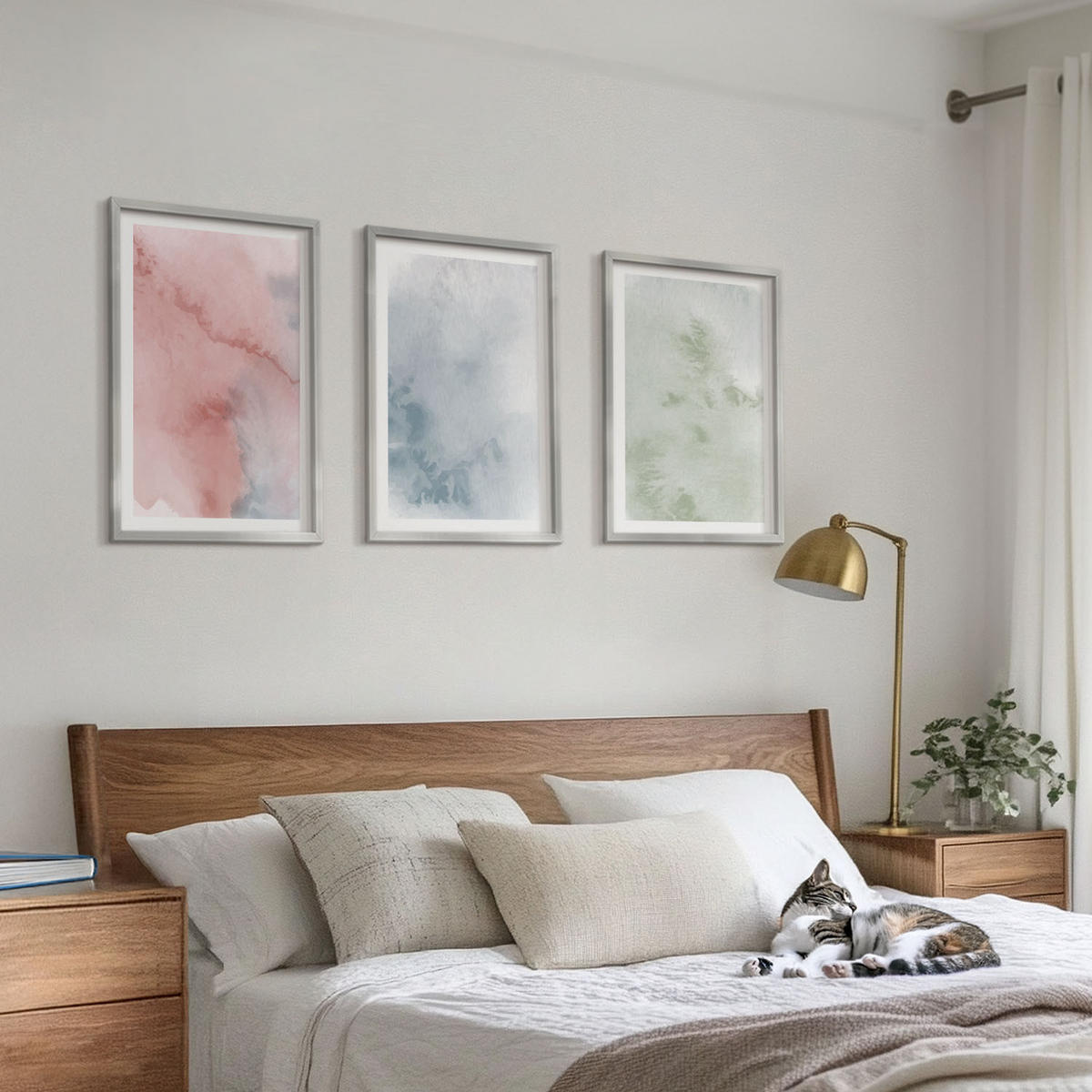 WANDBILDER 3er Set - 40x60 cm Silberner Rahmen - Pastellfarbene Aquarellstrukturen - Silberfarben, Kunststoff (40/60cm) - ArtPrintCave