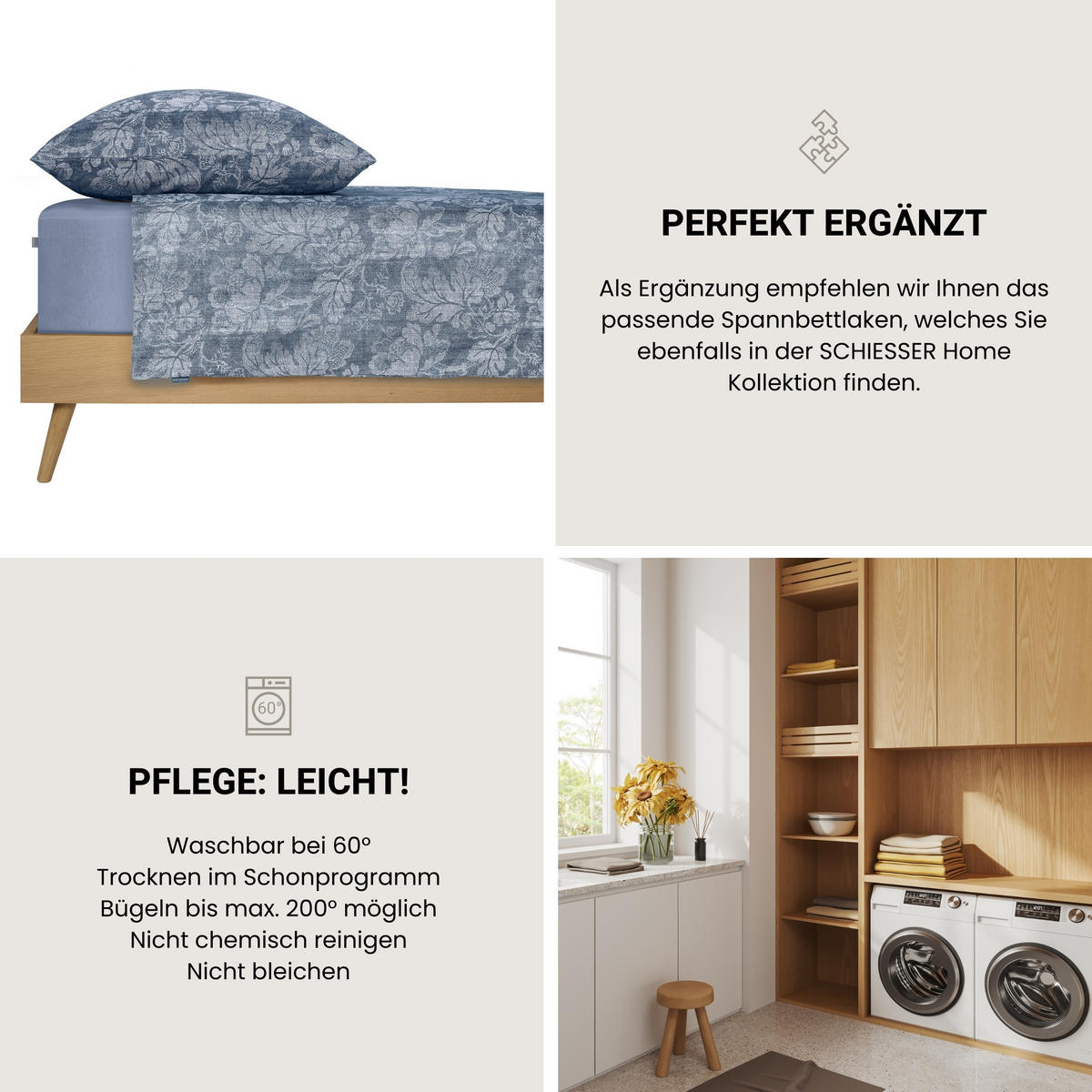 BETTWÄSCHESET Missy - Renforcé - 2-teilig - 135 x 200 cm - Rauchblau - Blau, Textil (135/200cm) - SCHIESSER