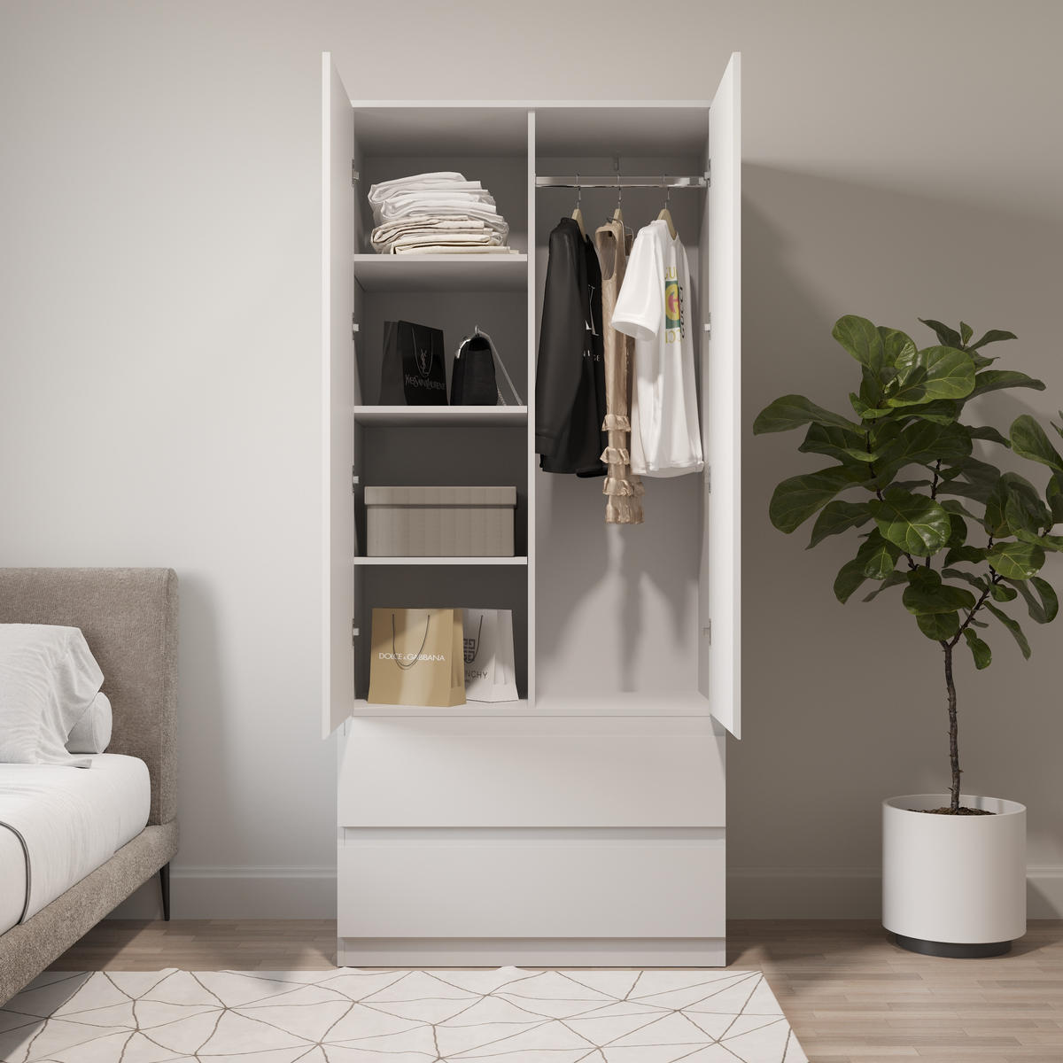 KLEIDERSCHRANK Weiß 90/203/50 - Weiß, Holzwerkstoff (90/203/50cm) - RAUMHIRSCH FURNITURE