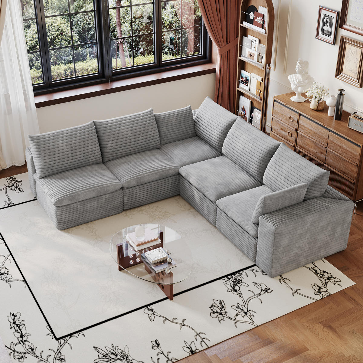 ECKSOFA DE-34773 5-Sitzer mit abnehmbare Polsterung Grau - Grau, Textil (250/260cm) - ComfortXL