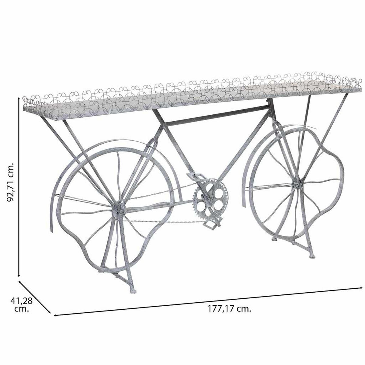 KONSOLENSTISCH Fahrrad aus Metall 177x41x92 cm Grau - Grau, Metall (41.28/177.17/92.71cm) - Wanderlust